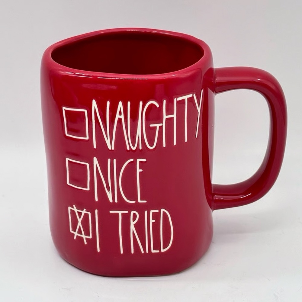 NEW Rae Dunn Christmas Naughty, Nice & I Tried Mug Red Ceramic Holiday Decor